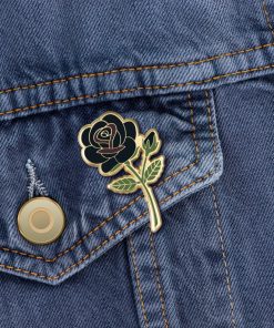 Black Rose Hard Enamel Pin Flower pins Valentines Day gifts Black Enamel Pin Rose Flower Lapel Pin