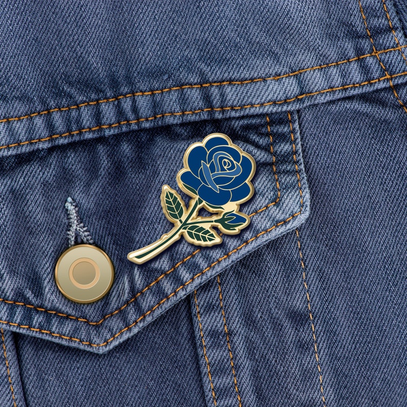 Blue Rose Enamel Pin  Flower pins  June Birth Flower Valentines Day gifts Blue Flower Enamel Pin Floral Lapel Pin