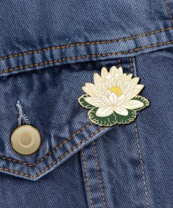 Water Lily White Enamel Pin Flower Lapel Pin Floral Enamel Pin Flower Lover Gift