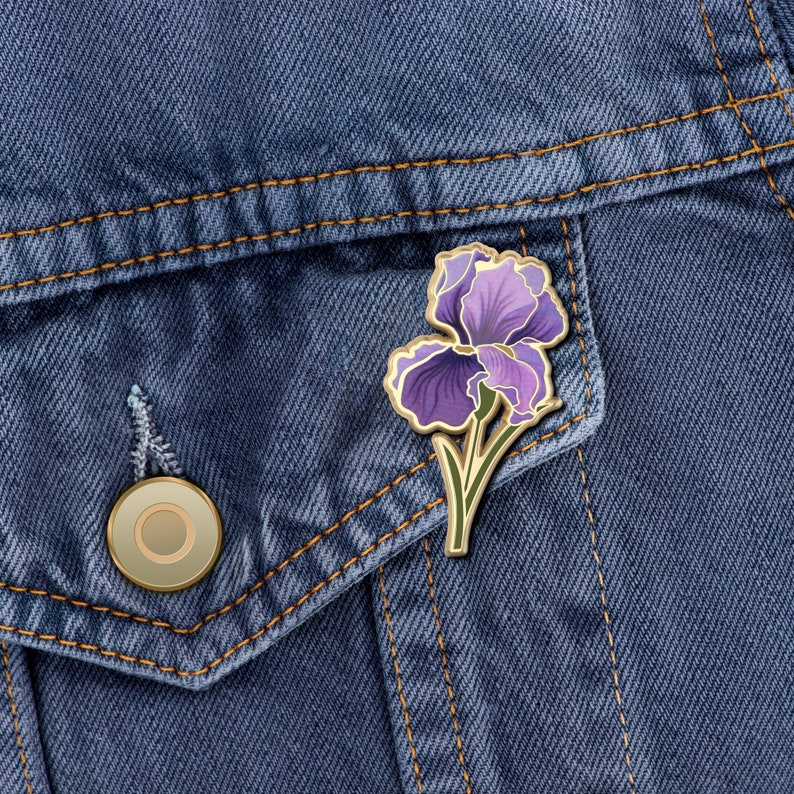 Iris Floral Lapel Pin  February Birth Month Flower Lapel Pin Birth Month Flower Gifts