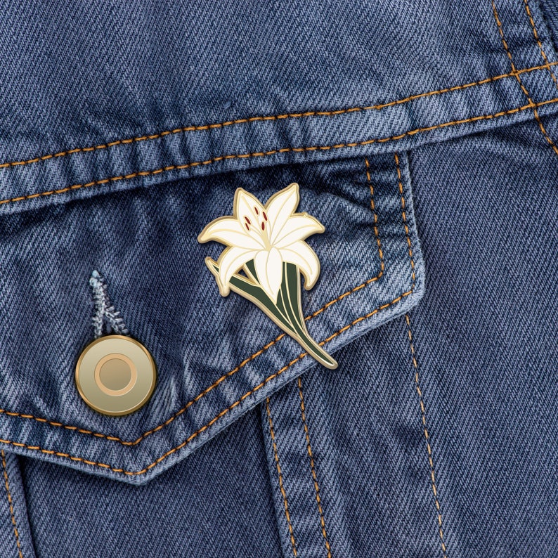 White Lily Flower Enamel Pin Flower Enamel Pin Floral Lapel Pin Flower Lover Gift Ideas
